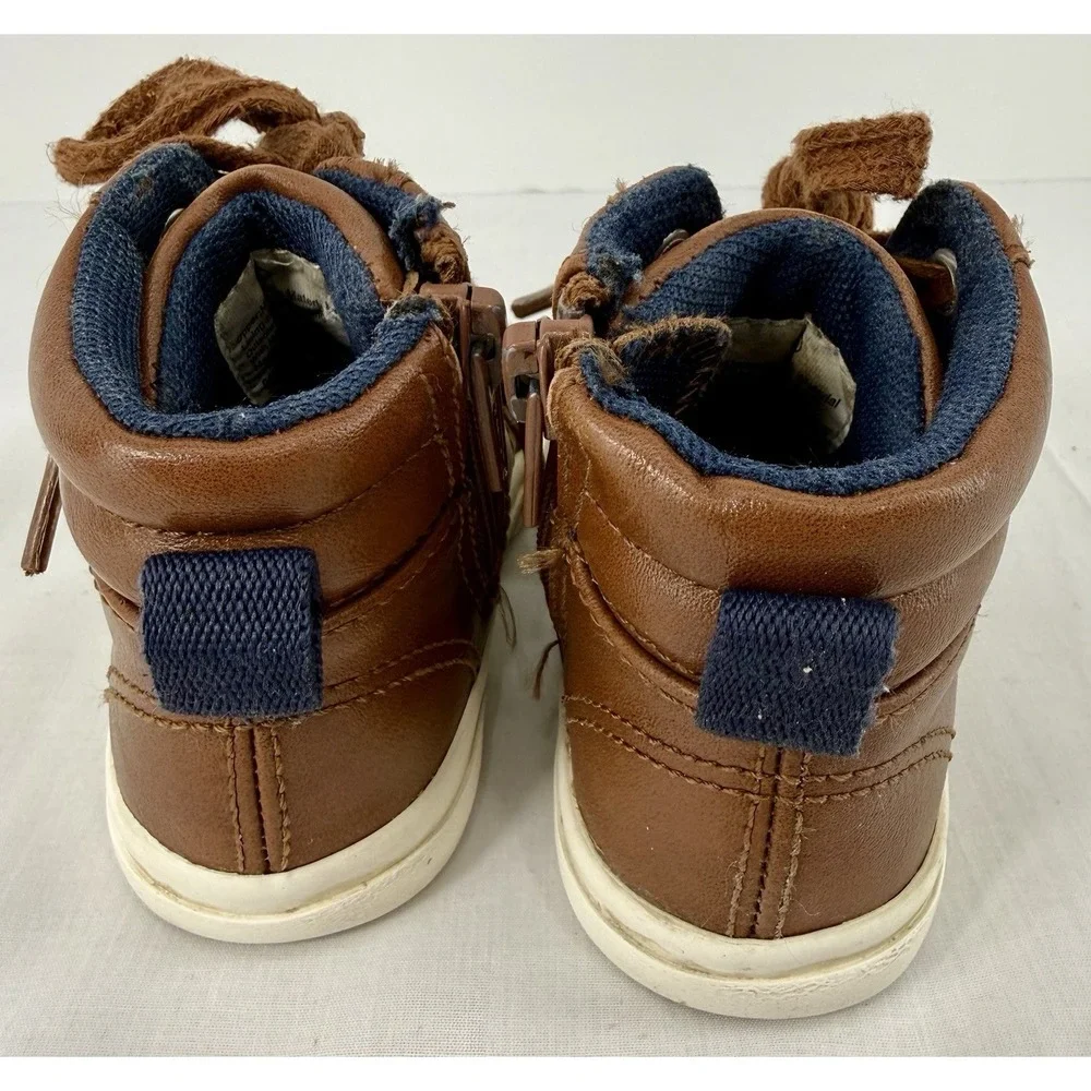 Cat & Jack Toddler Shoes Boots 5M‎ Brown Mid Top Tie Zip Casual